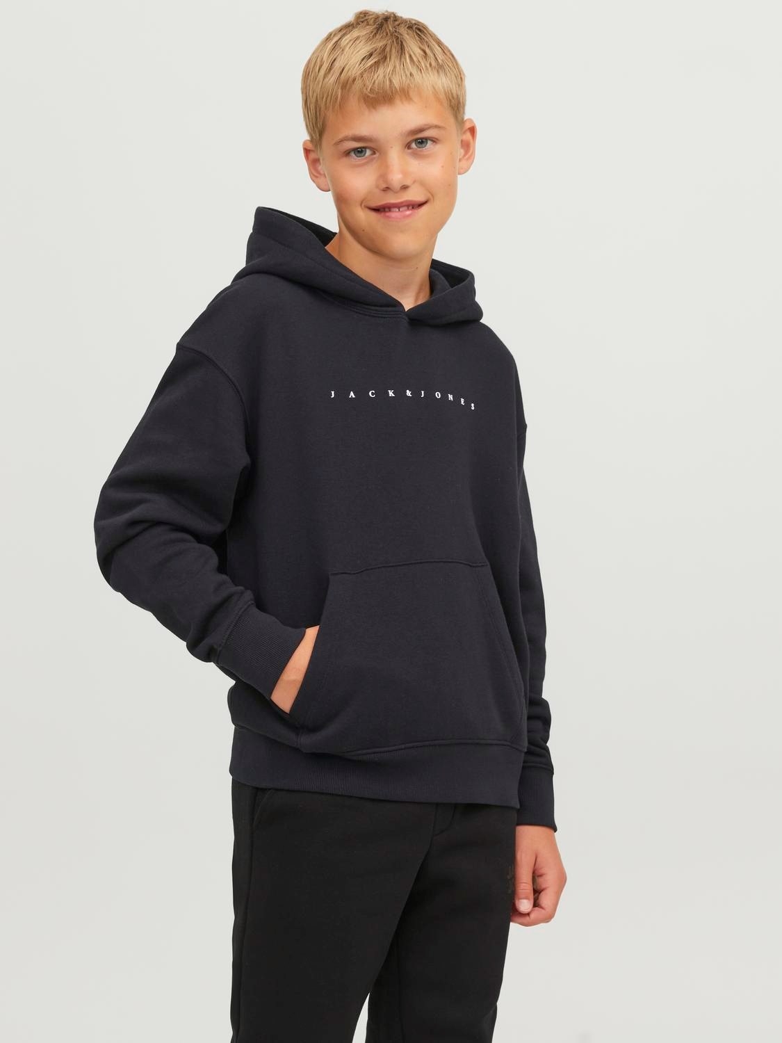 Jack & Jones Junior Hoodie i Sort - Hurtig Levering!