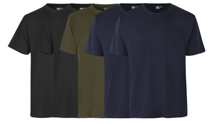 ID T-time 6-pak T-shirts i sort, oliven og navy