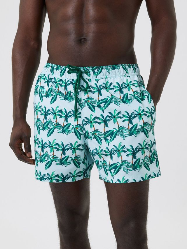 Borg Print Badeshorts med Sticky Leaves Design