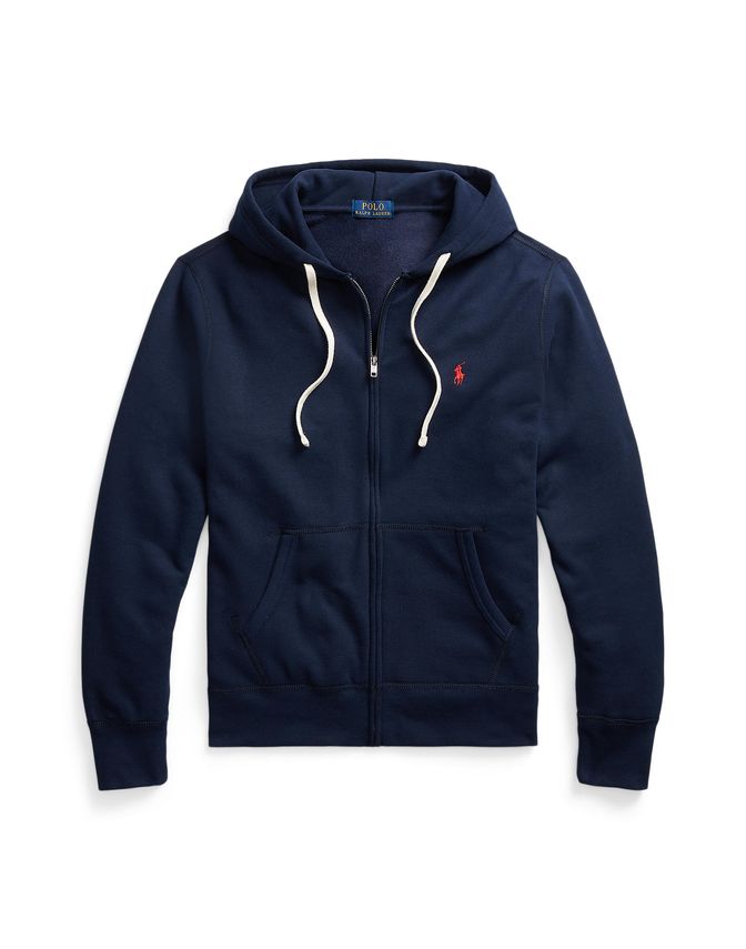 Ralph Lauren Navy Fleece Hoodie med lynlås - Tilbud!