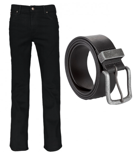 Wrangler Jeans Texas Stretch Black Og Læder Bælte 34w 32l