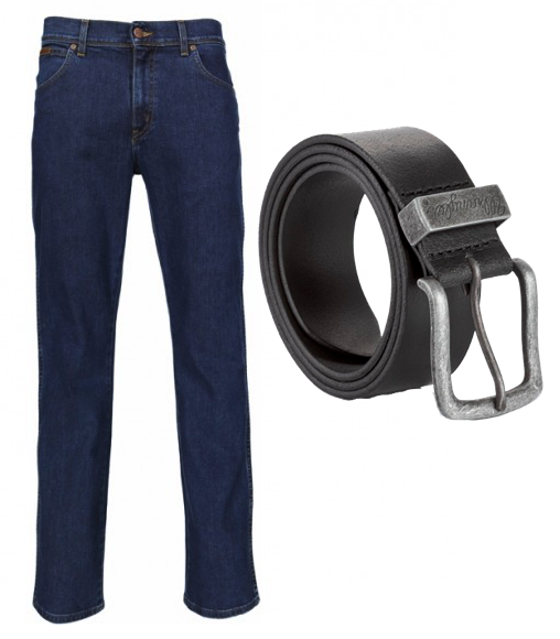 Wrangler Jeans Texas Stretch Darkstone Og Læder Bælte 32w 32l