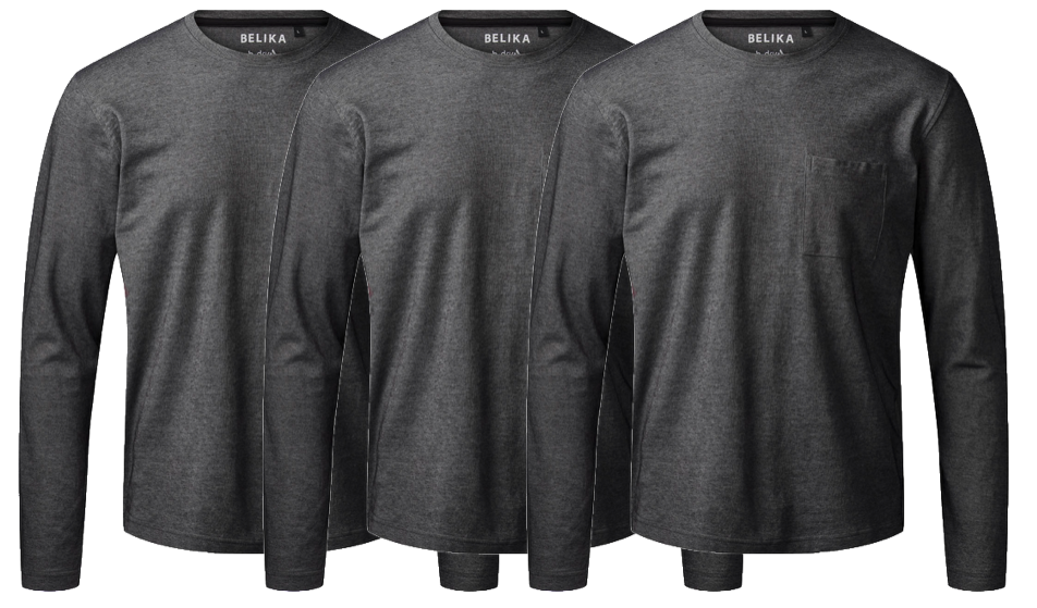 Belika 3-pak Langærmet T-shirt M  Brystlomme Valencia B-dry