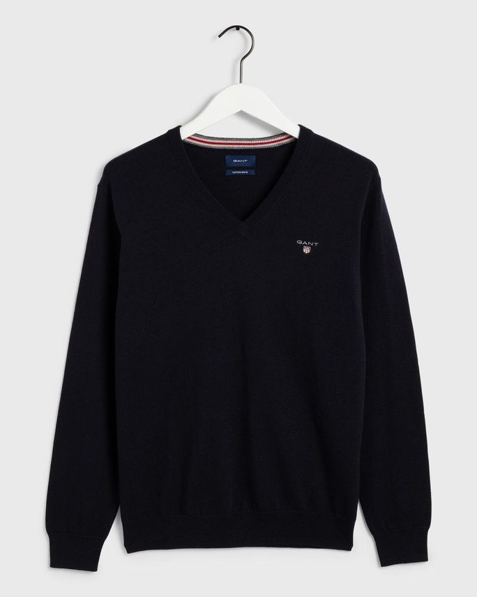 GANT V-hals striktrøje i bomuld og uld - Fantastisk tilbud!