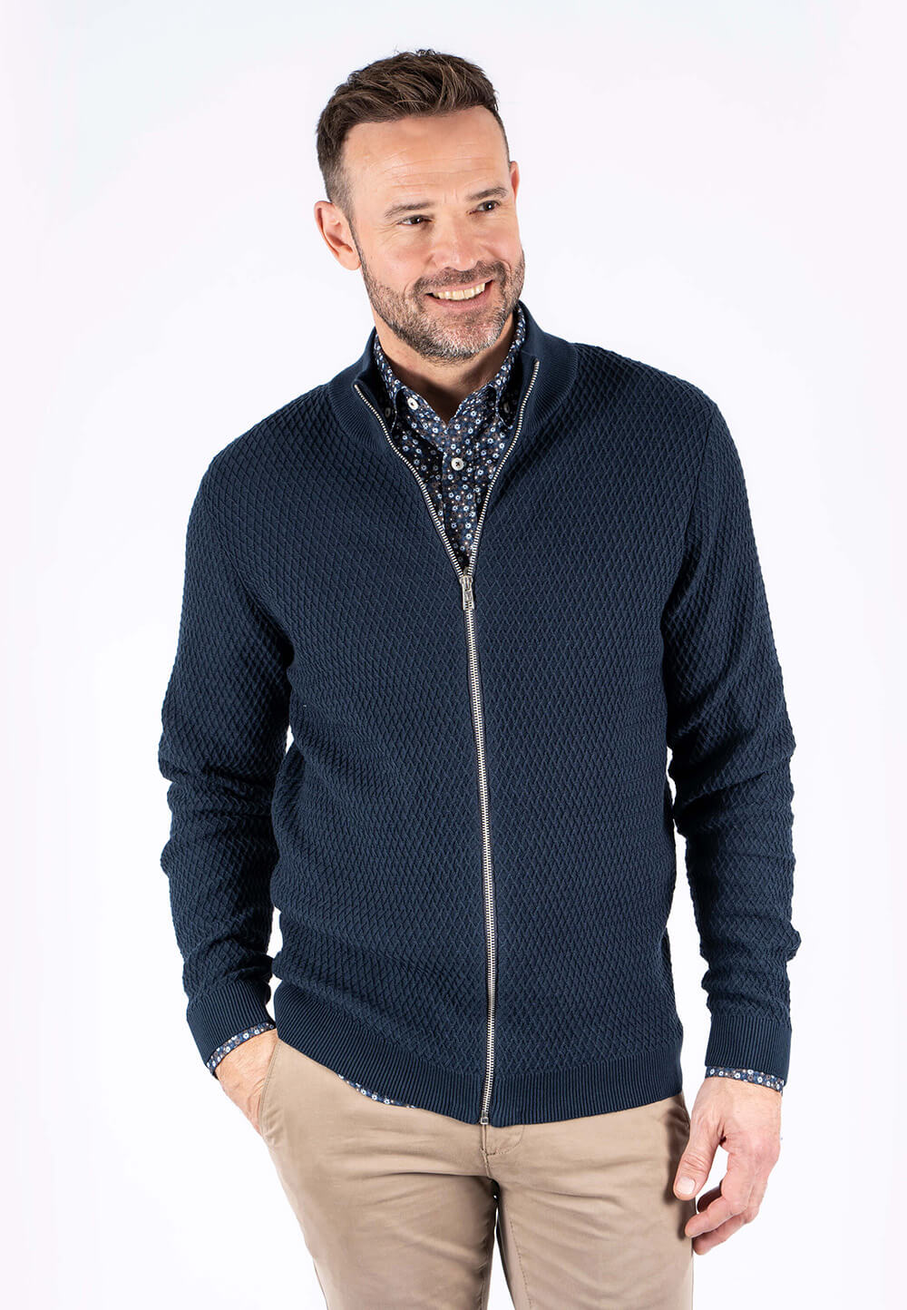 Pre End - Ludvig Stik Cardigan Med Struktur I Navy