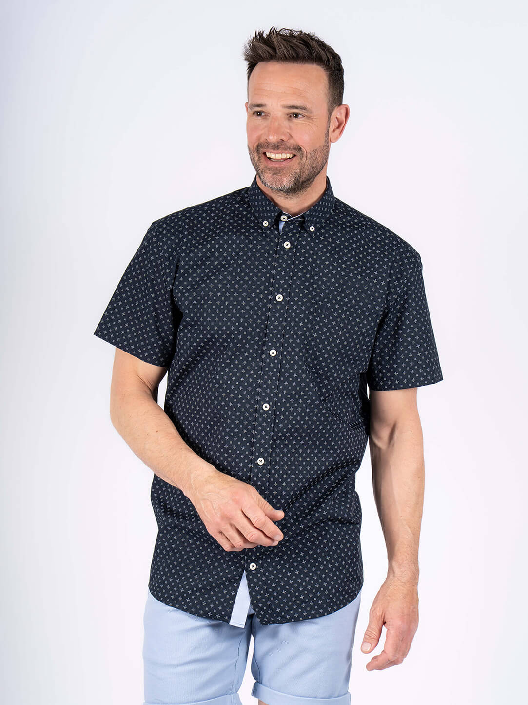 Pre End - Napoli Kortærmet Skjorte Med Print I Navy