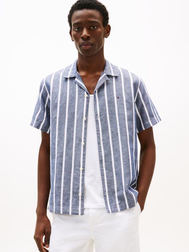 Linen Blend Striped Ss Rf Shirt