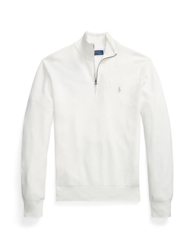 Mesh-knit Cotton Quarter-zip Sweater