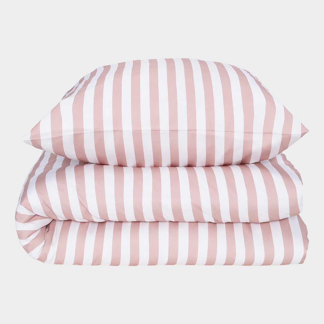 Bambus Sengetøj Hvid Gammel Rosa Stribet Bred 140x220