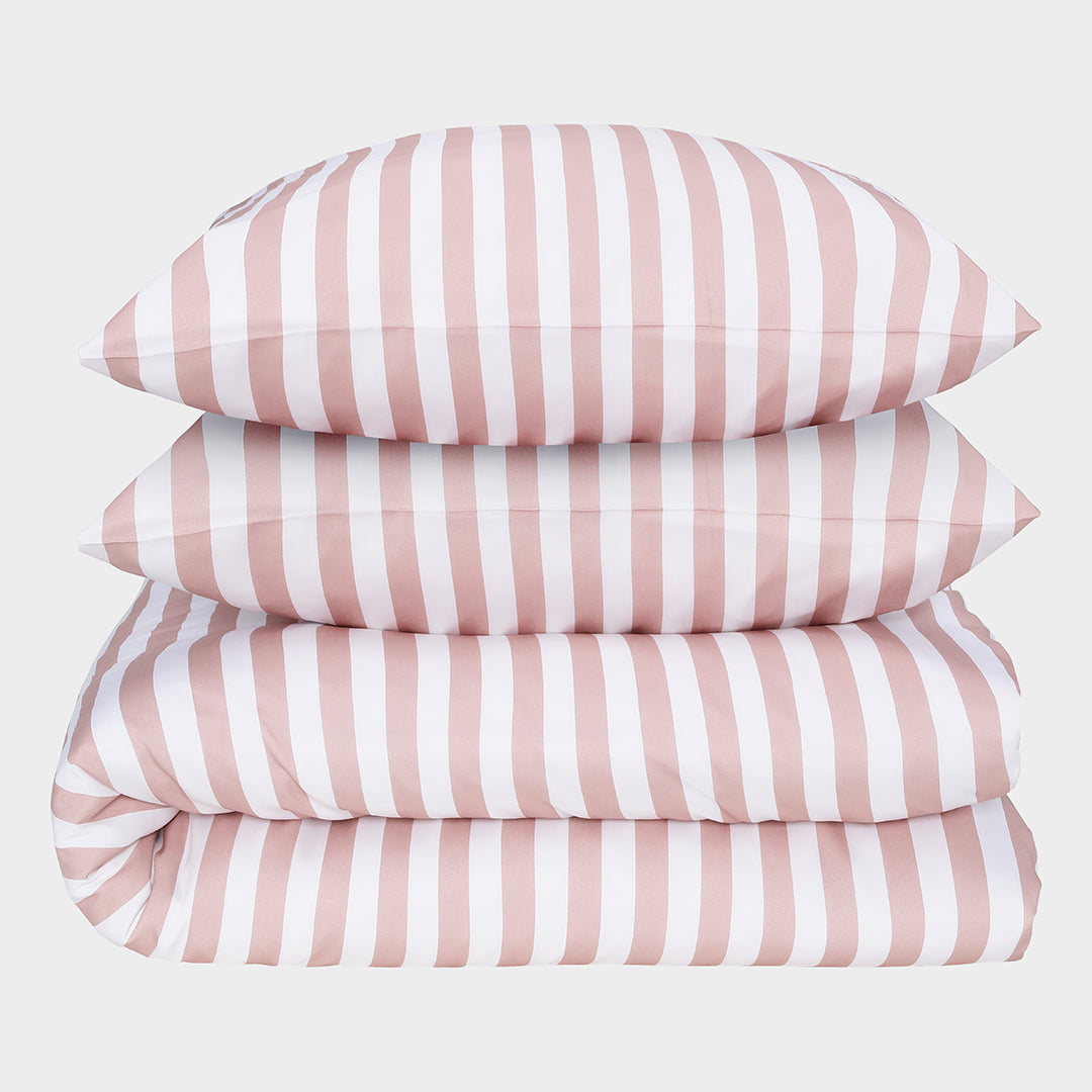 Bambus Sengetøj Hvid Gammel Rosa Stribet Bred 200? 220
