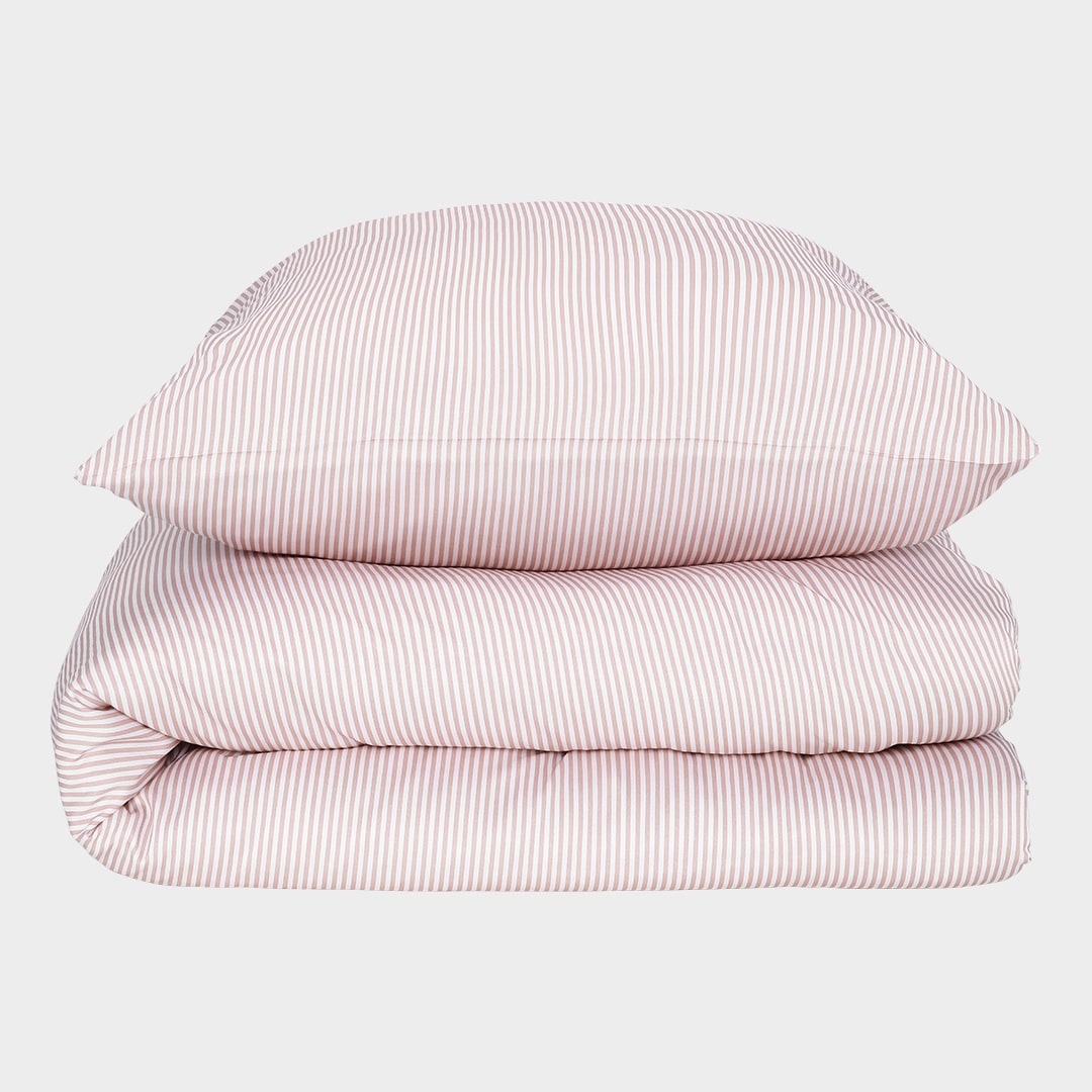 Bambus Sengetøj Hvid Gammel Rosa Stribet 140x200