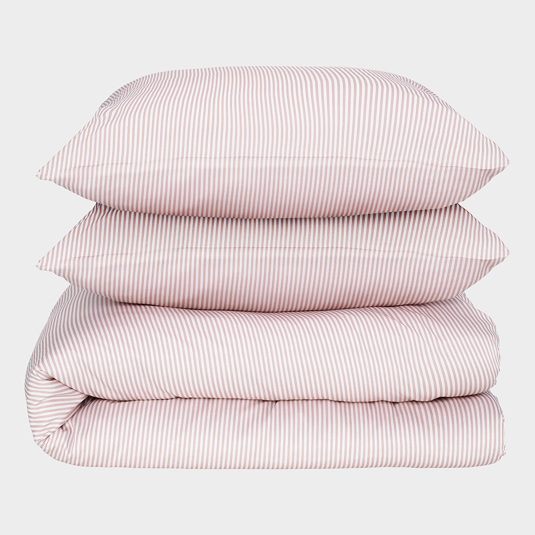 Bambus Sengetøj Hvid Gammel Rosa Stribet 240x220