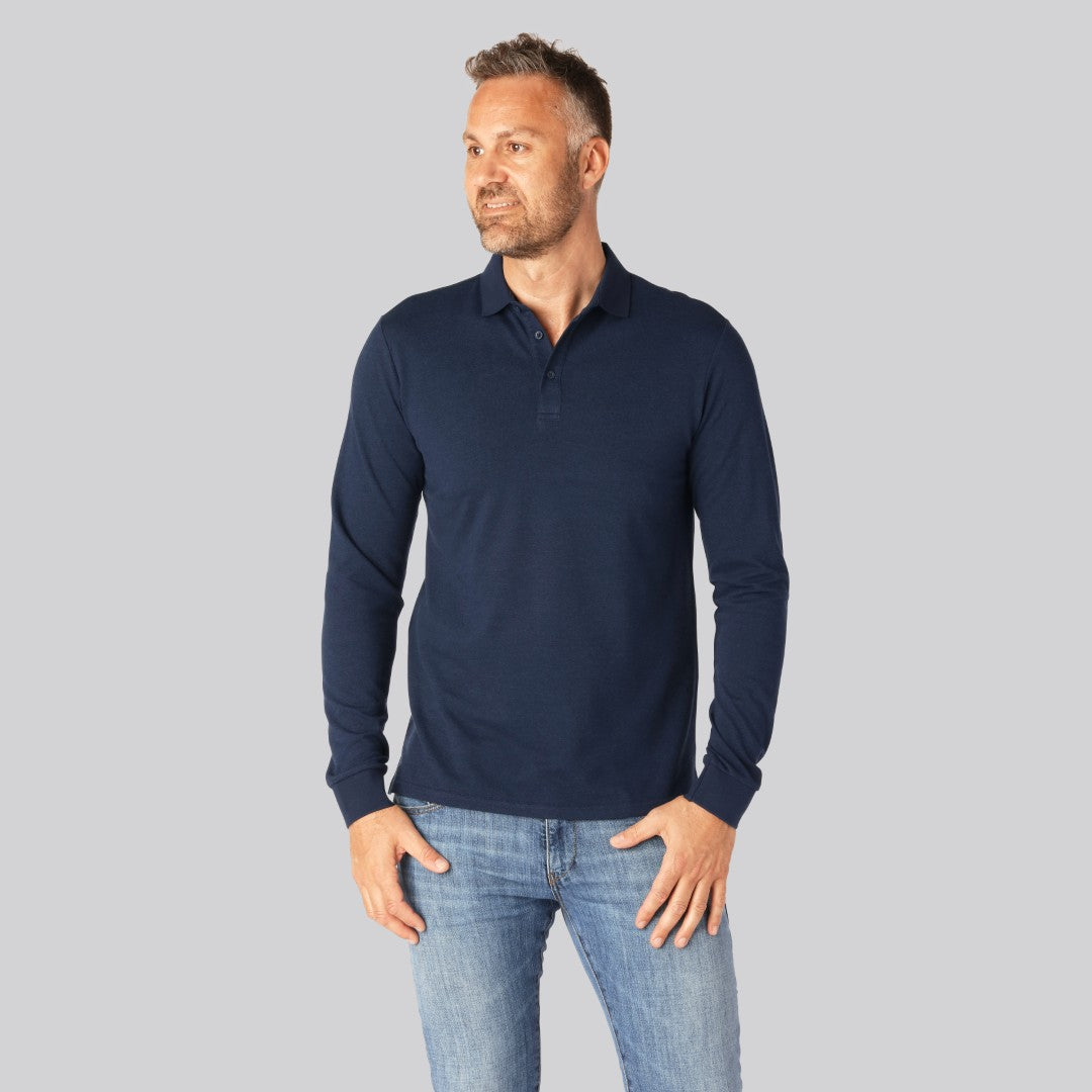 Bambus Langærmet Polo I Navy Til Mænd