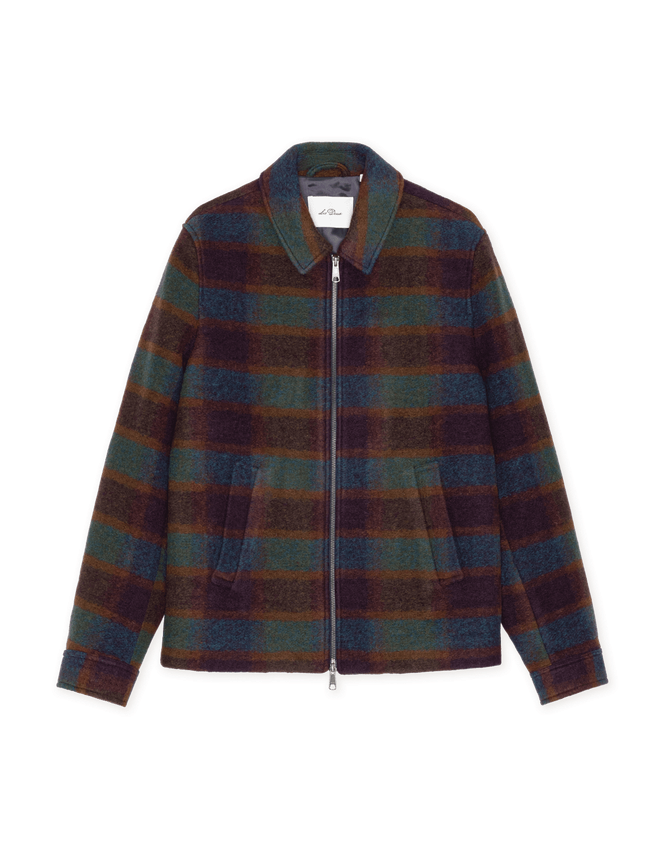 Check Wool Zipper Coach Jacket