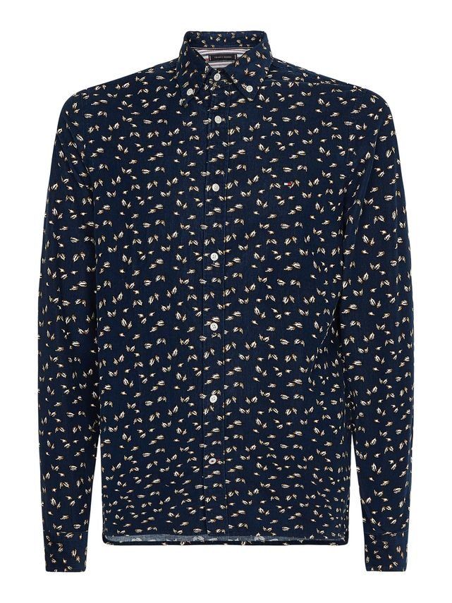 Slim Corduroy Leaf Print Shirt