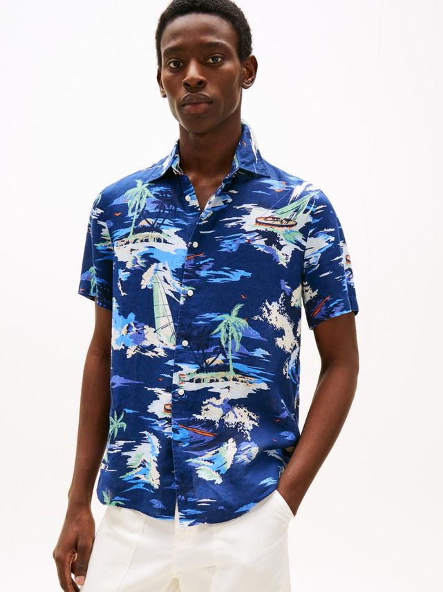 Linen Vacation Print Ss Rf Shirt