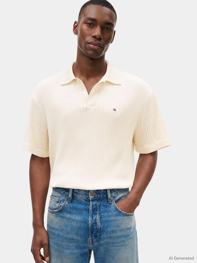 Open Knit Relaxed Fit Polo