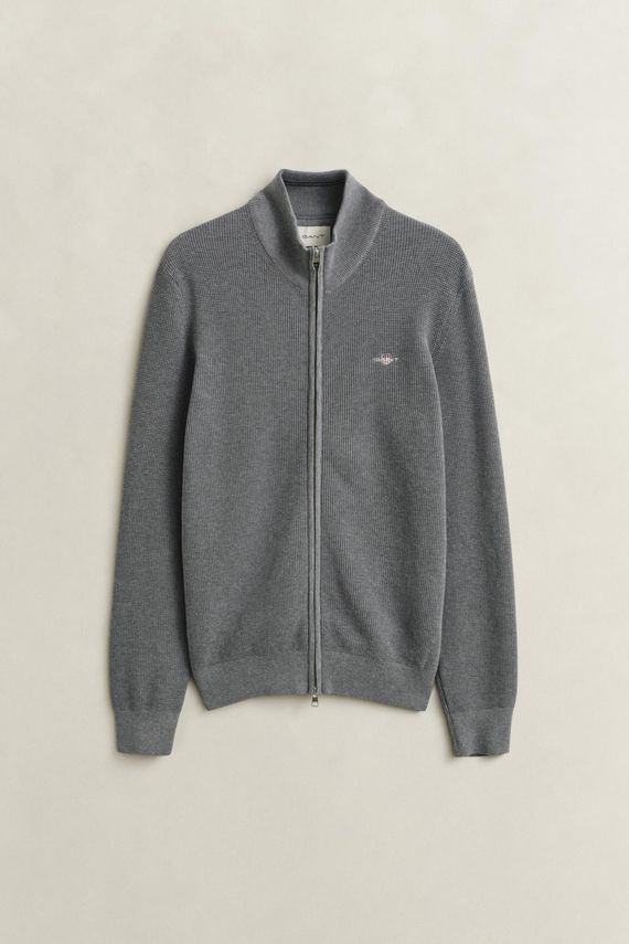 Micro Textured Cotton Zip Cardigan