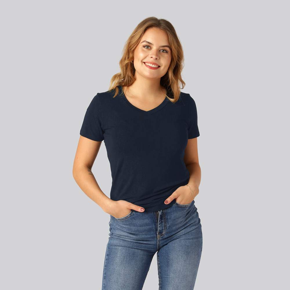 Bambus T-shirt V-hals I Navy Til Damer