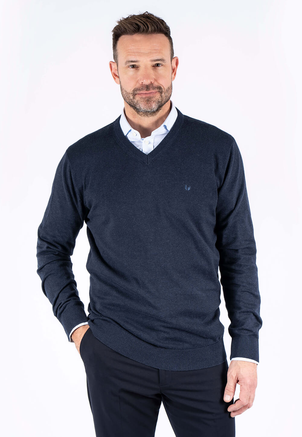 Pre End - Malcom Bomuldsstrik Med V-hals I Navy