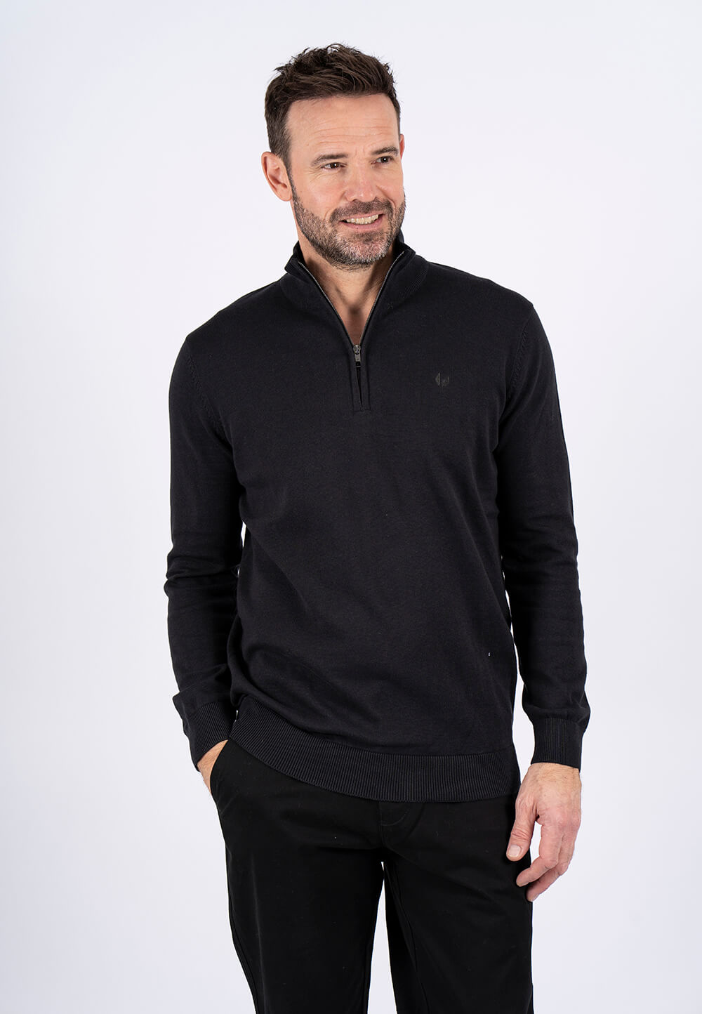 Pre End - Malcom Bomuldsstrik Med Zip Hals I Sort