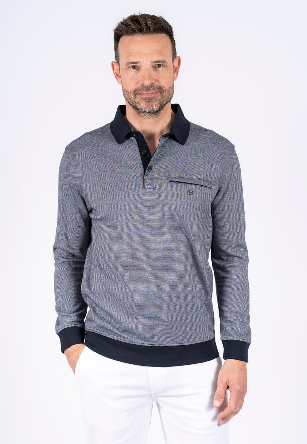 Pre End - Rai Langærmet Polo Med Brystlomme I Navy