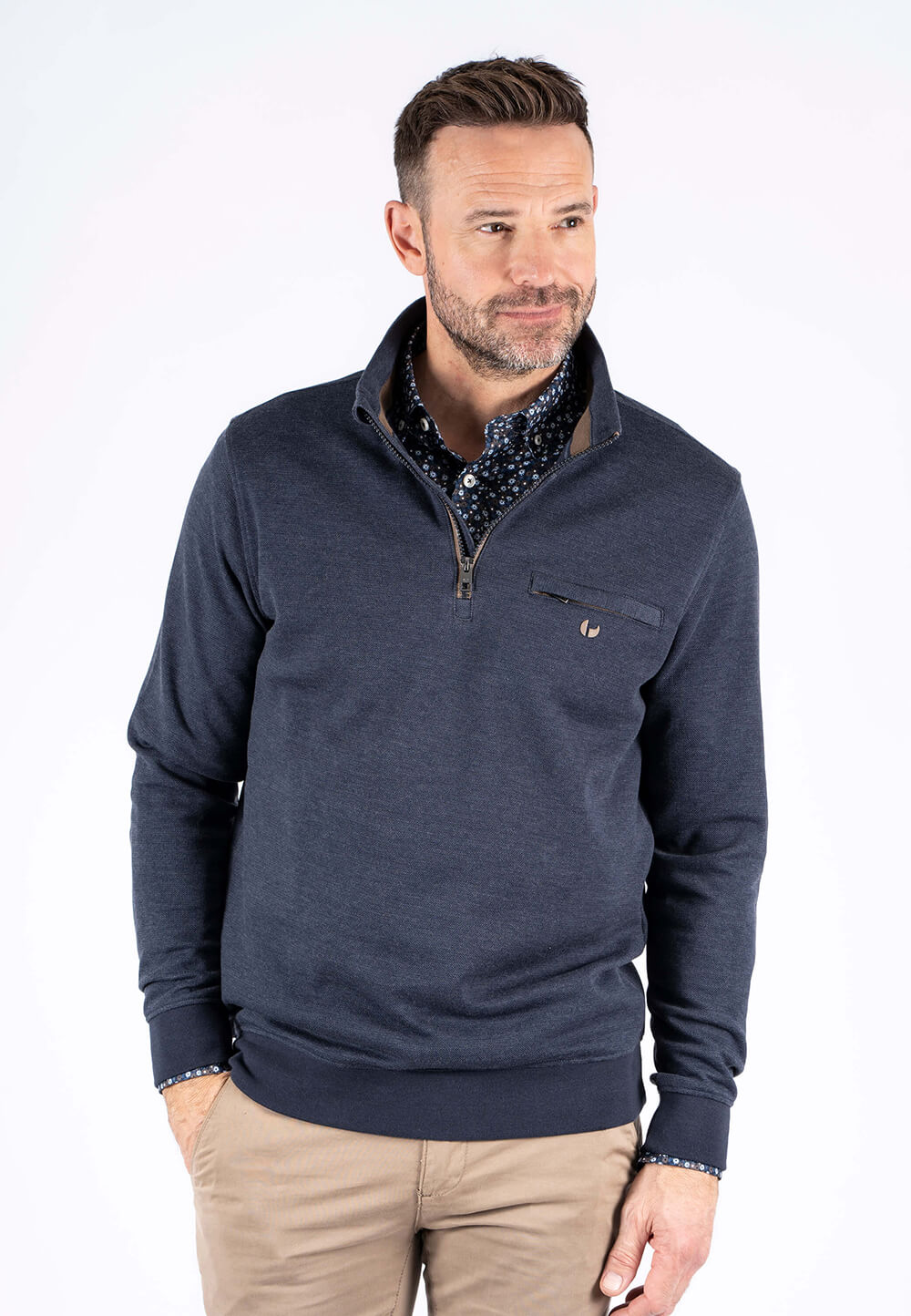 Pre End - Leander Sweat Med Halfzip I Navy