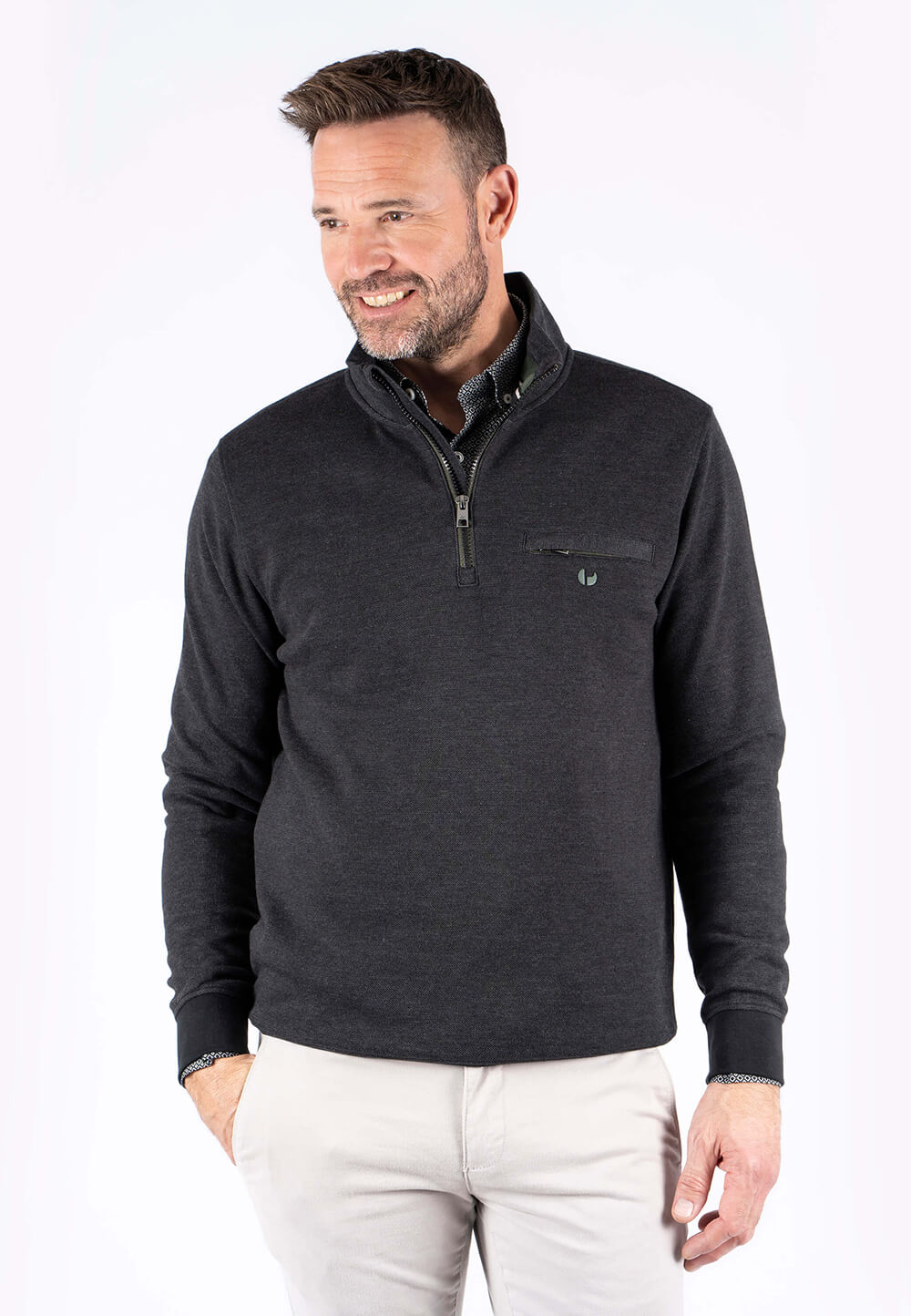 Pre End - Leander Sweat Med Halfzip I Sort