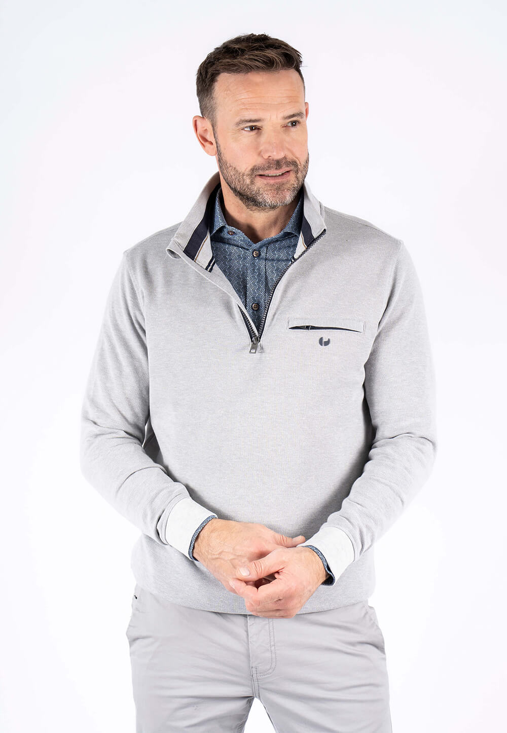 Pre End - Leander Sweat Med Halfzip I Lys Grå
