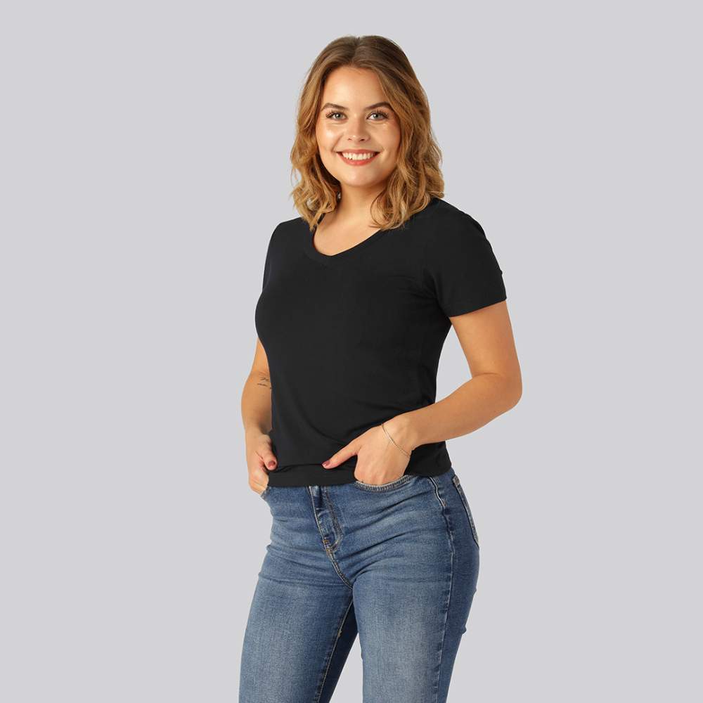 Bambus T-shirt V-hals I Sort Til Damer