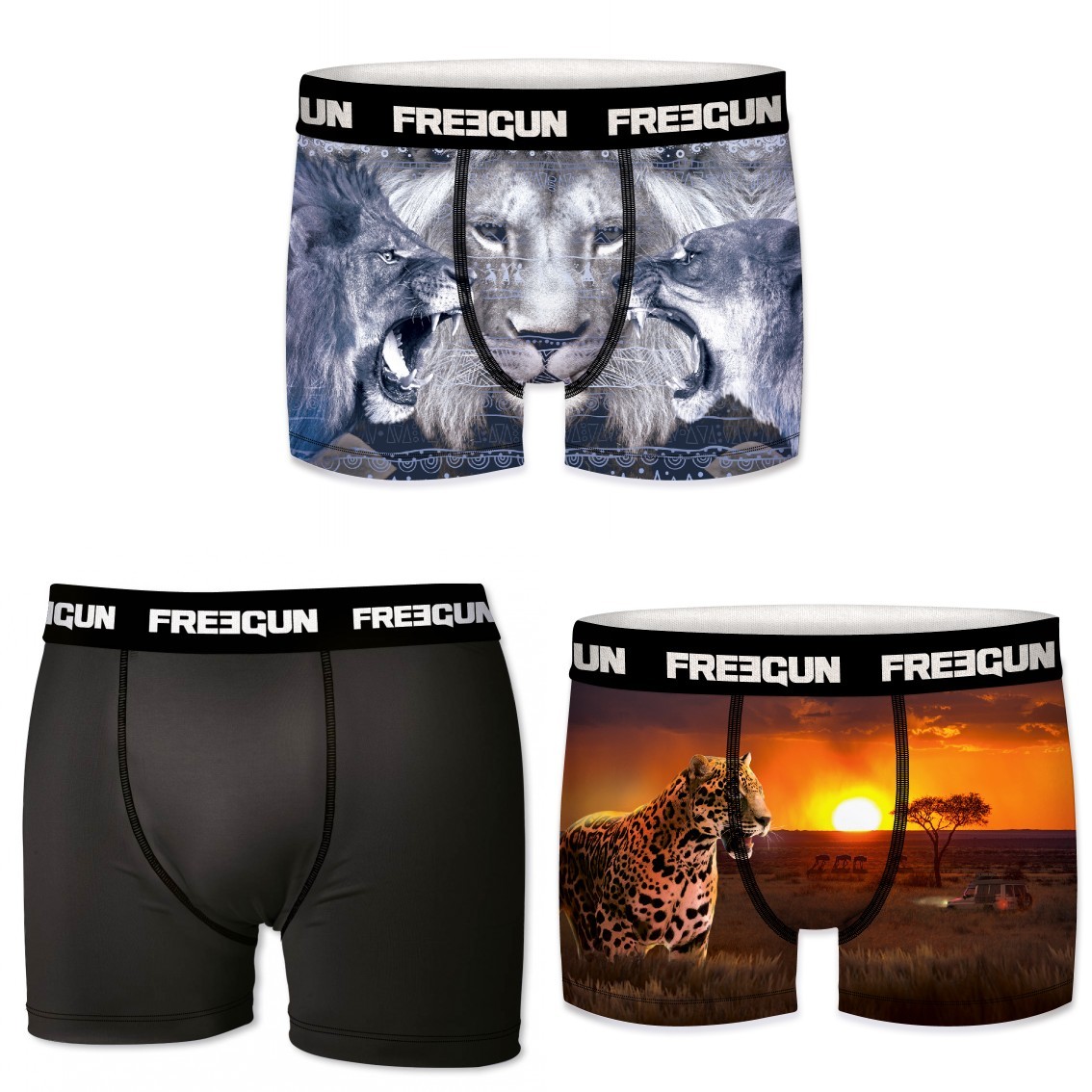 3-pack Microfiber Boxershorts - Løve  Leopard Og Sort - Freegun