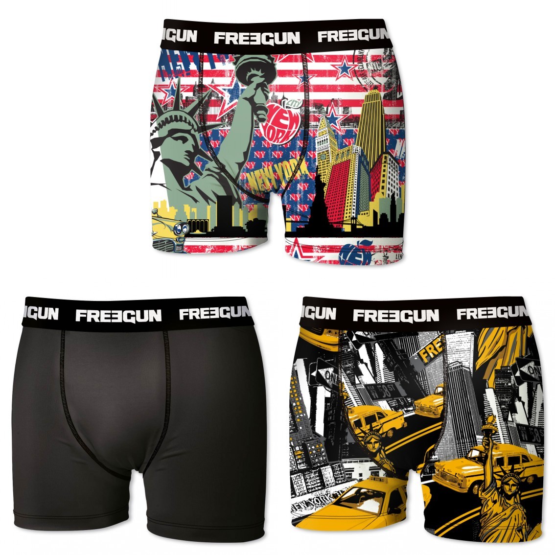 3-pack Microfiber Boxershorts - New York  Yellow Cabs Og Sort - Freegun