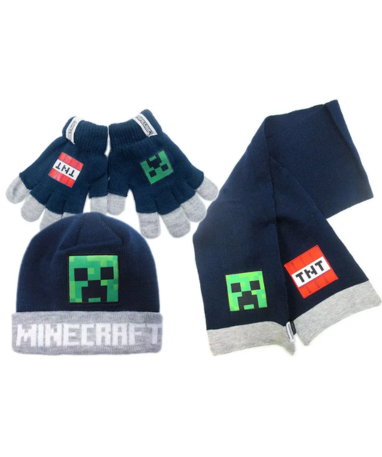 Minecraft Vinter Sæt - Hue  Halstørklæde Og Handsker