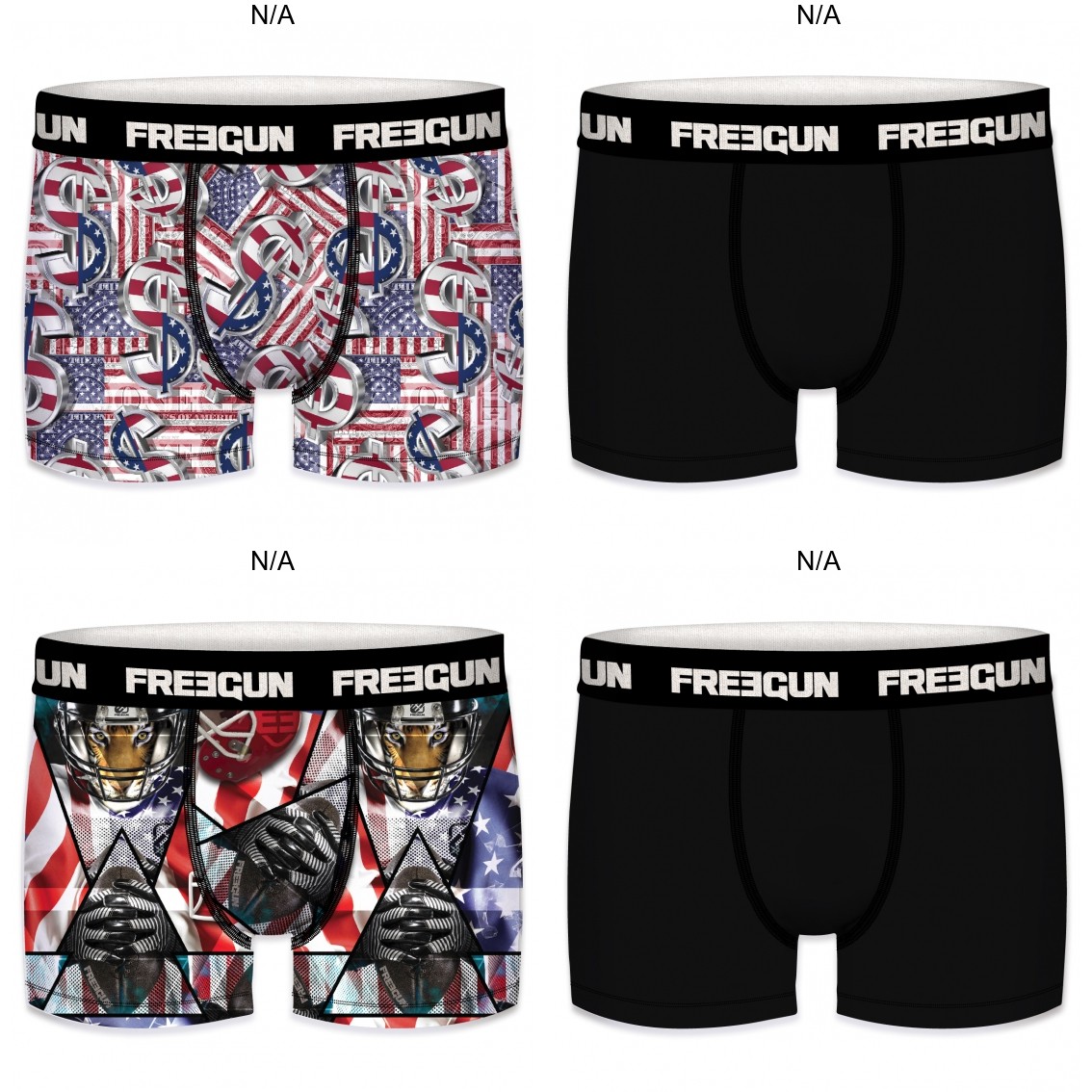 4-pack Microfiber Boxershorts - 1x Dollar 1x Lion Football Og 2x Sort - Freegun