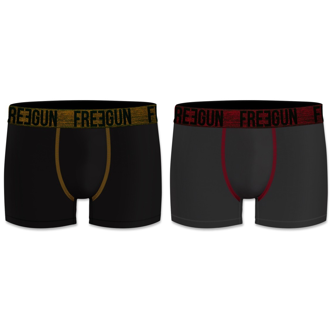 2-pack Microfiber Boxershorts - Sort Guld Og Grå Rød - Freegun