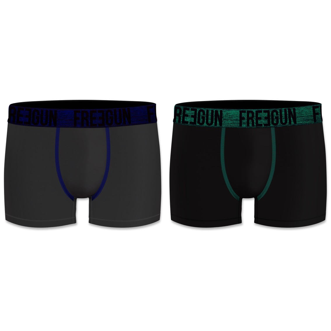 2-pack Microfiber Boxershorts - Sort Grøn Og Grå Blå - Freegun