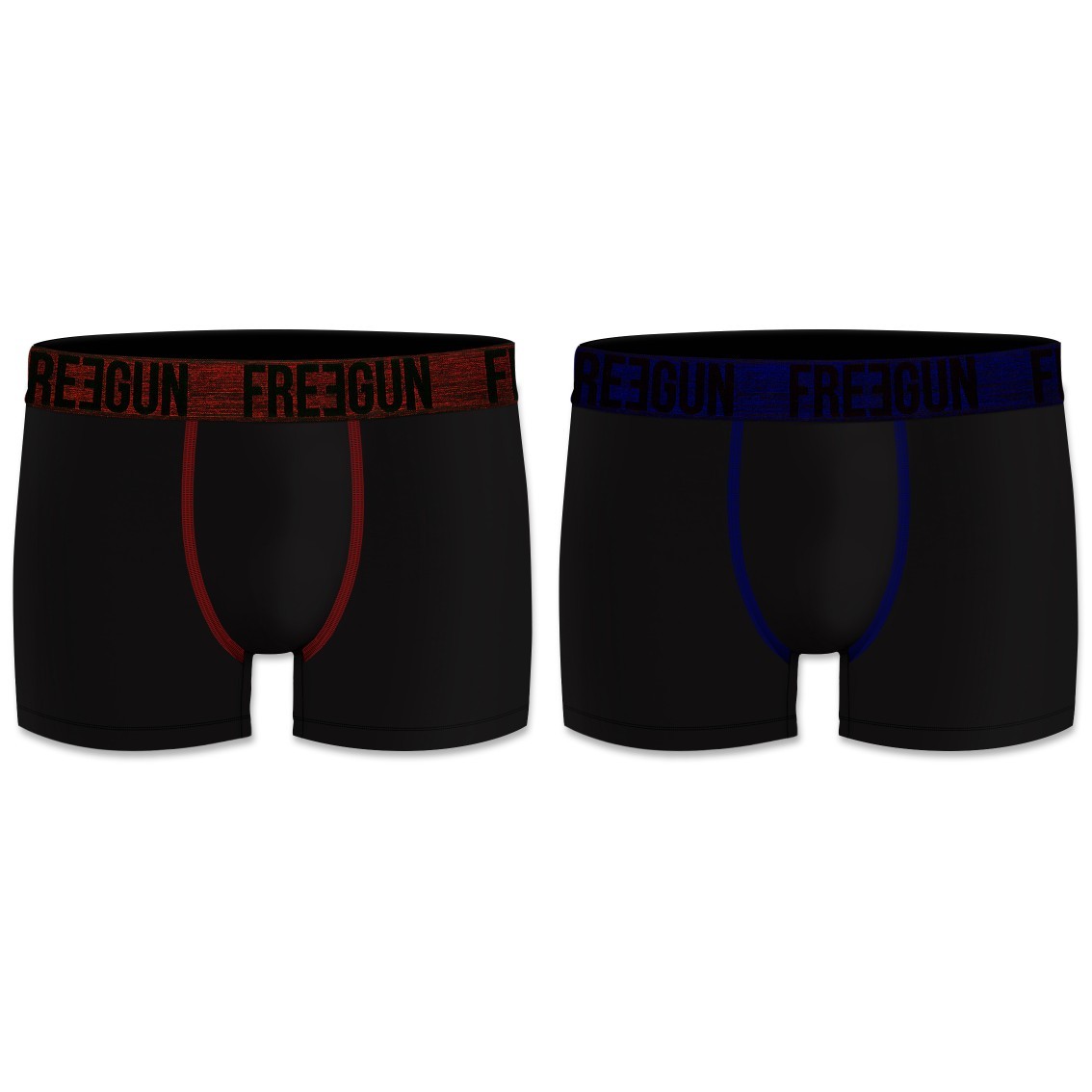 2-pack Microfiber Boxershorts - Sort Blå Og Sort Rød - Freegun