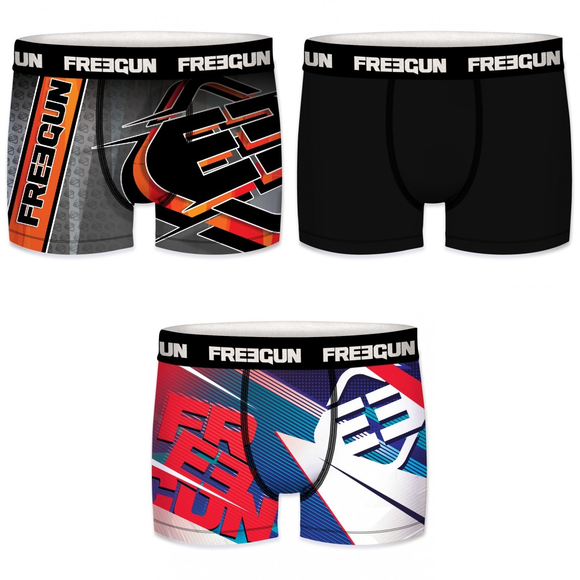 3-pack Microfiber Boxershorts - 2x Freegun Mønster Og 1x Sort - Freegun