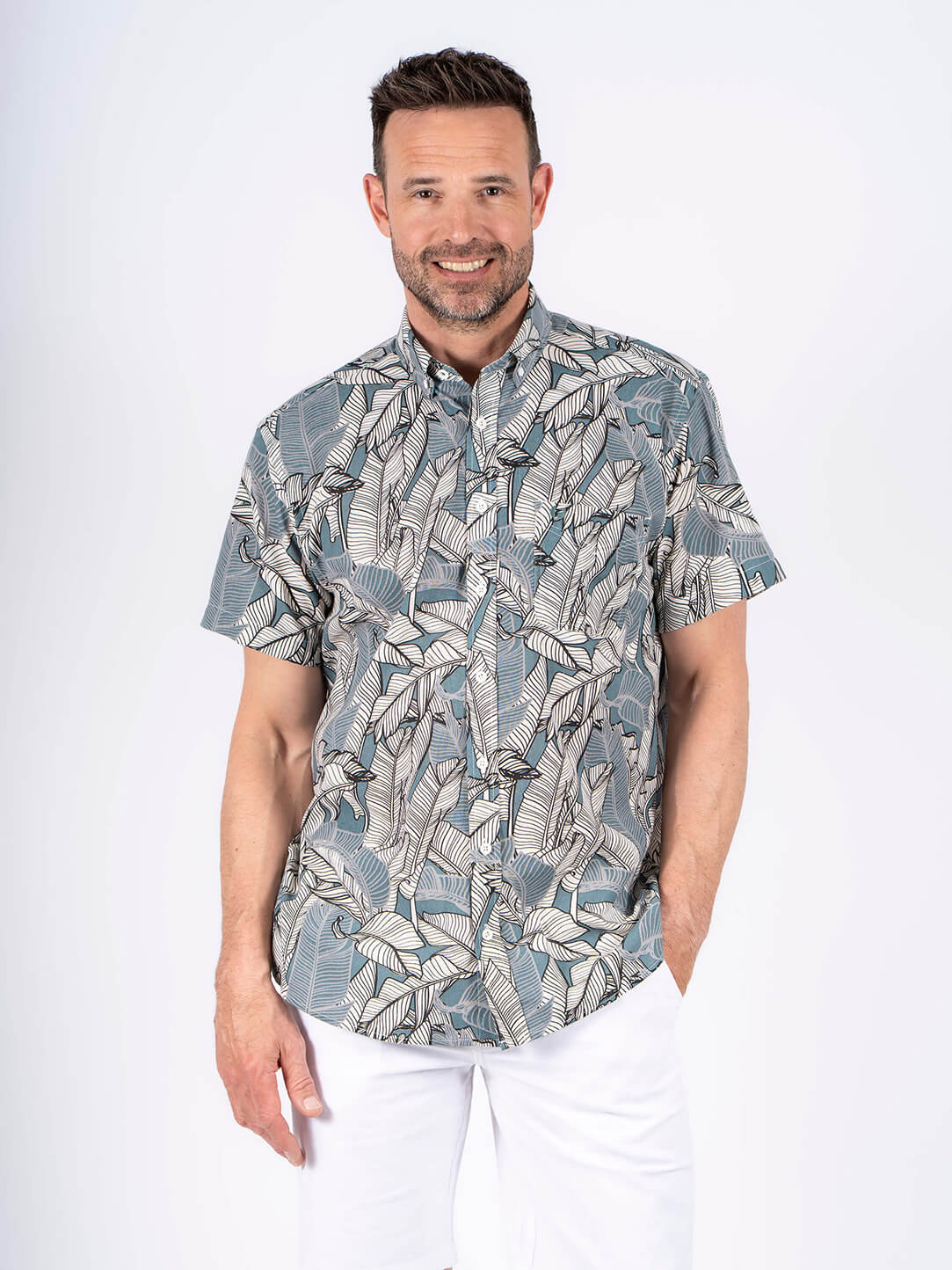 Pre End - Robin Kortærmet Printet Skjorte I Blågrå