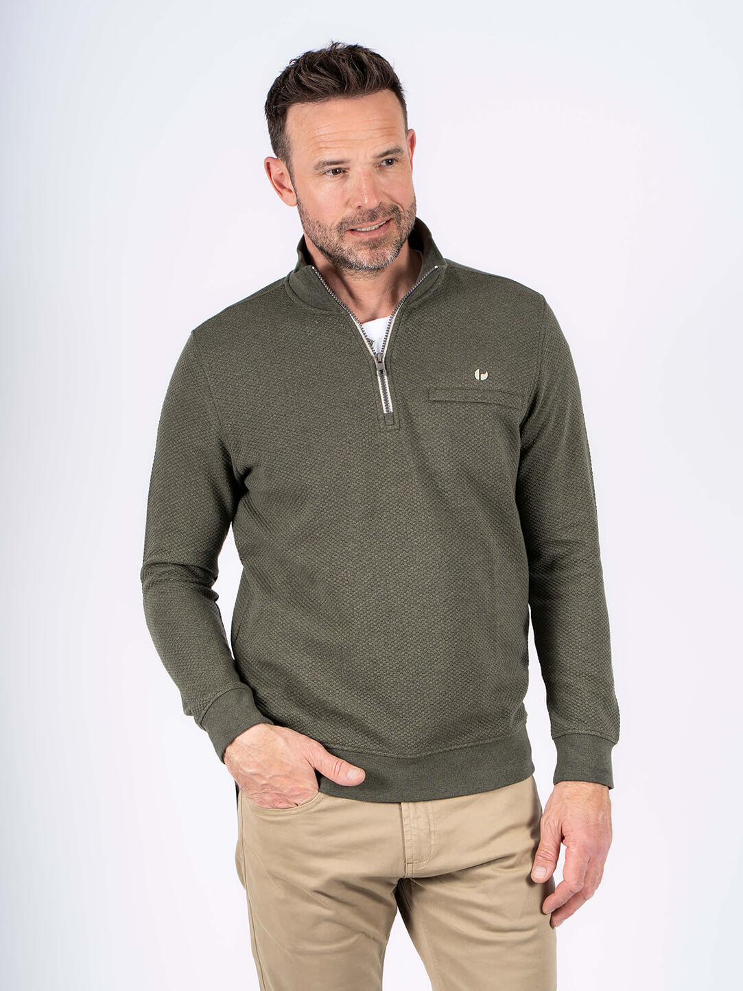 Pre End - Alf Sweat Med Halfzip I Army Grøn
