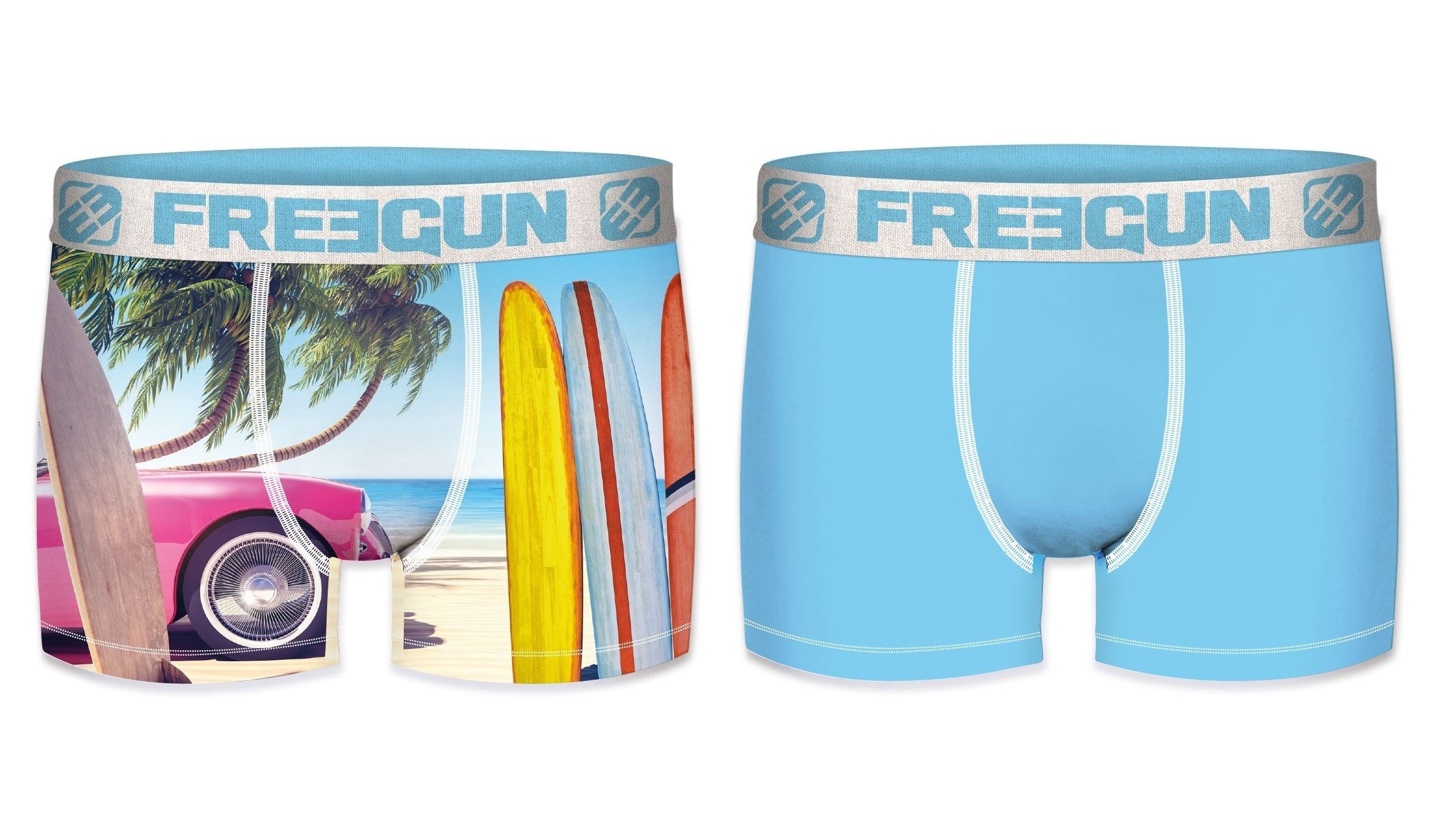 2-pack Microfiber Boxershorts - 1x Surfer Og 1x Lys Blå - Freegun