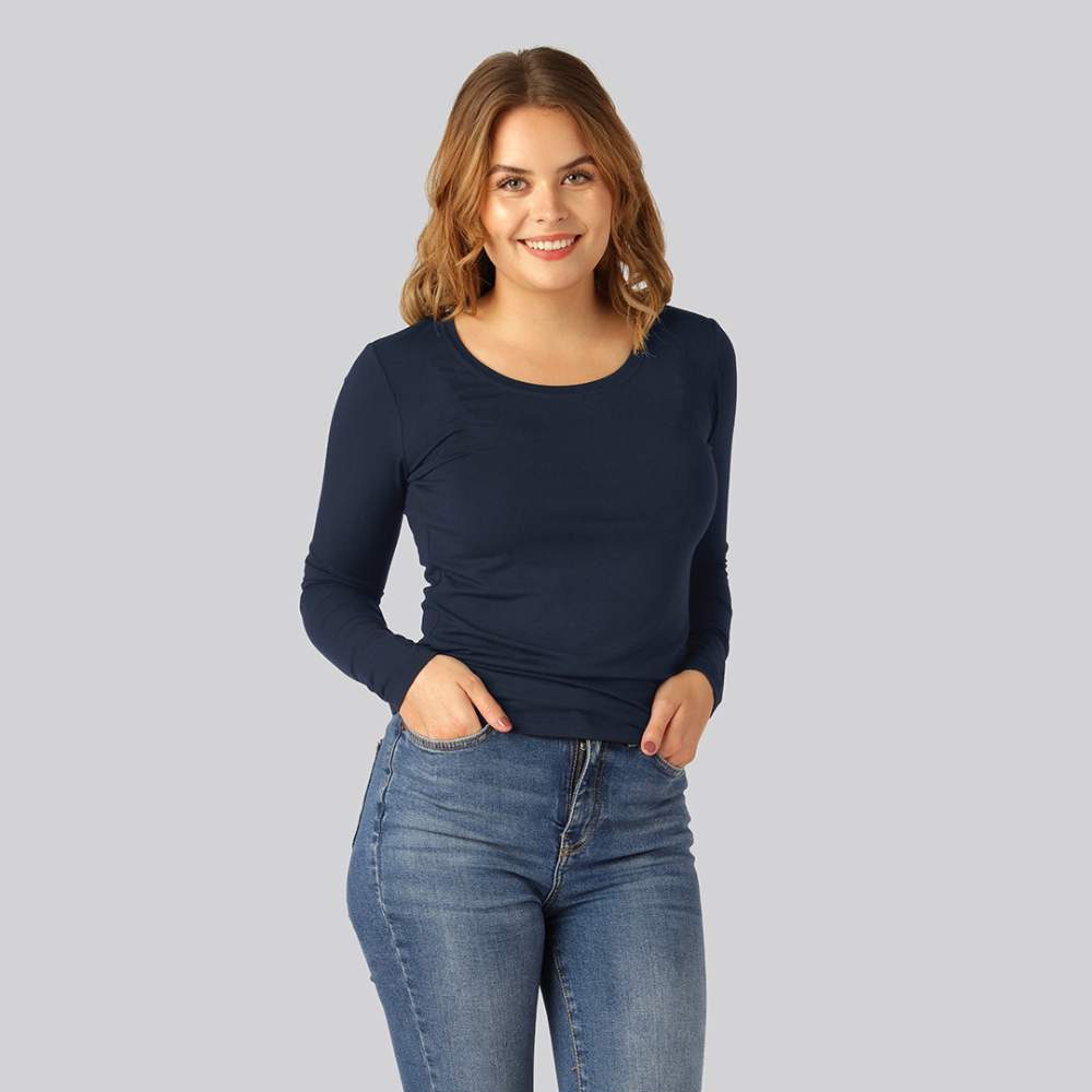 Bambus Langærmet T-shirt I Navy Til Kvinder
