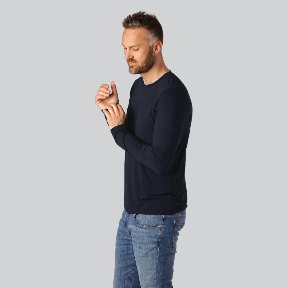Bambus Langærmet T-shirt I Navy Blå Til Mænd