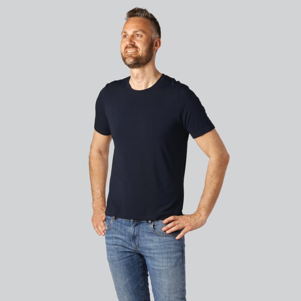 Bambus T-shirt O-hals I Navy Blå Til Mænd