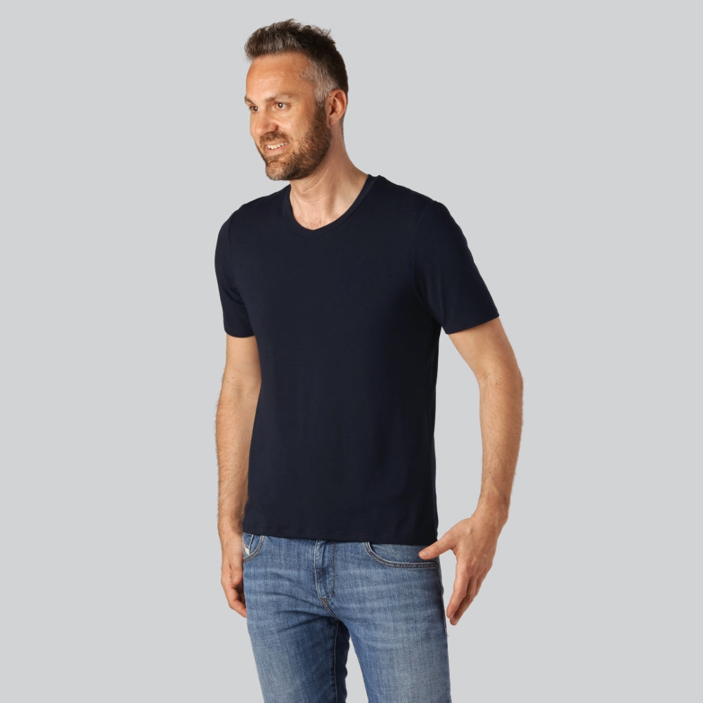 Bambus T-shirt V-hals I Navy Blå Til Mænd