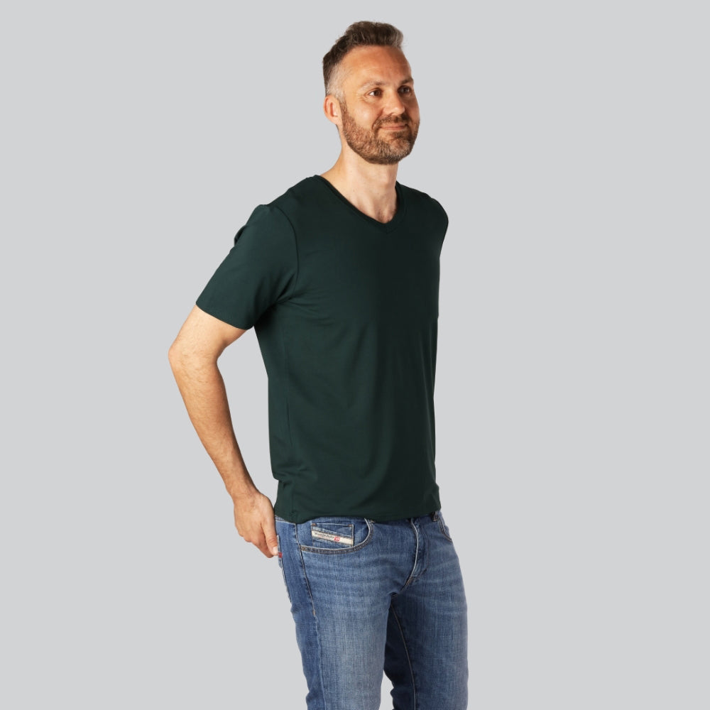 Bambus T-shirt V-hals I Grøn Til Mænd