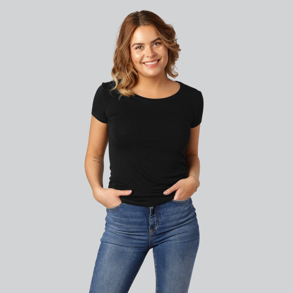 Bambus T-shirt O-hals I Sort Til Damer