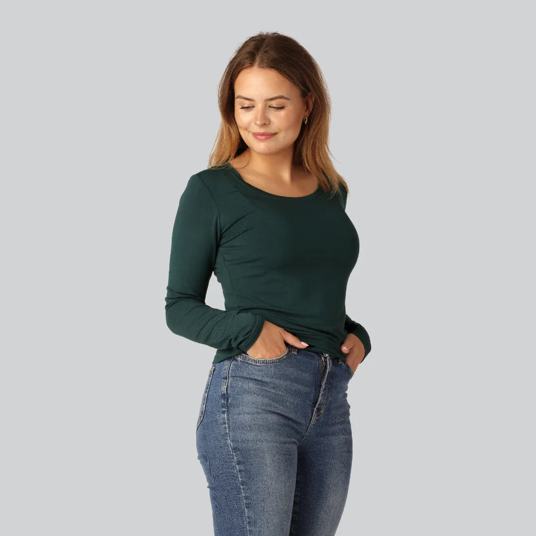 Bambus Langærmet T-shirt I Grøn Til Kvinder