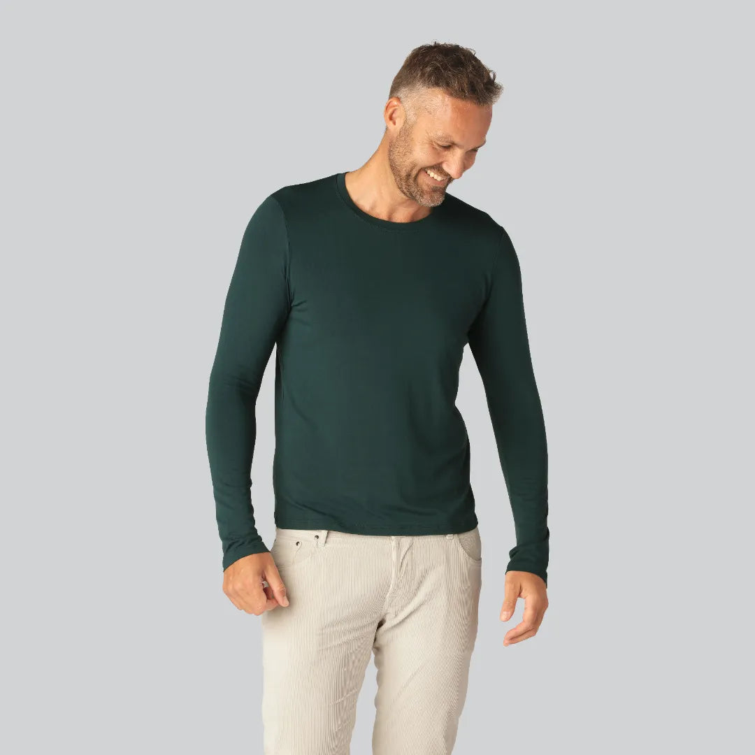 Bambus Langærmet T-shirt I Grøn Til Mænd