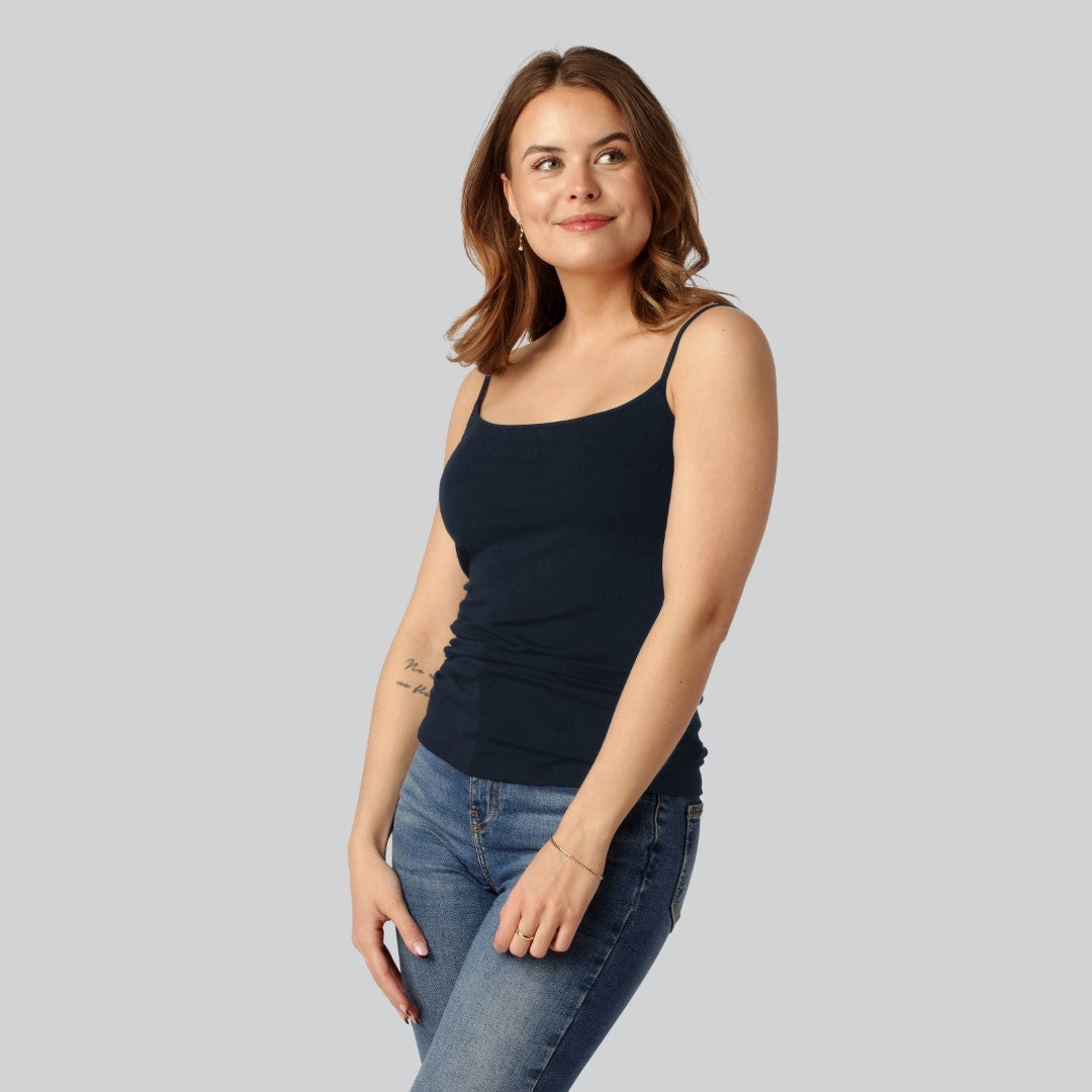 Bambus Dame Top I Navy Blå M  Smal Strop